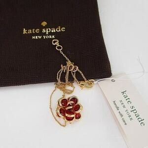 Kate Spade NY Red CZ Rosette Flower Necklace NWT Dust Bag